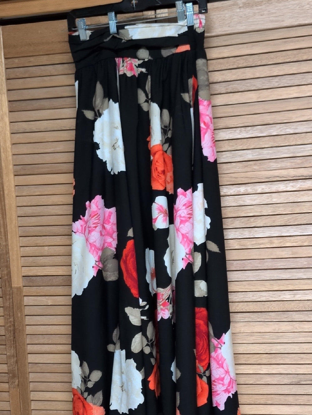 Cato Black Maxi Skirt with Pink & Red Floral Print